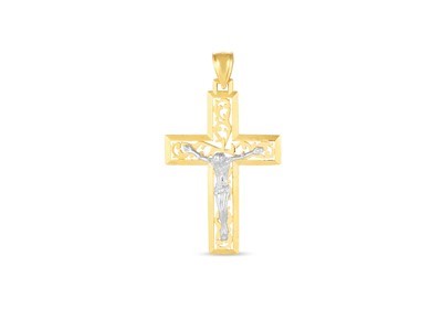 14k Two Tone Gold High Polish Diamond Cut Cross Pendantttt