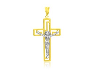 Crucifix Pendant with Figure in 14k Two-Tone Gold